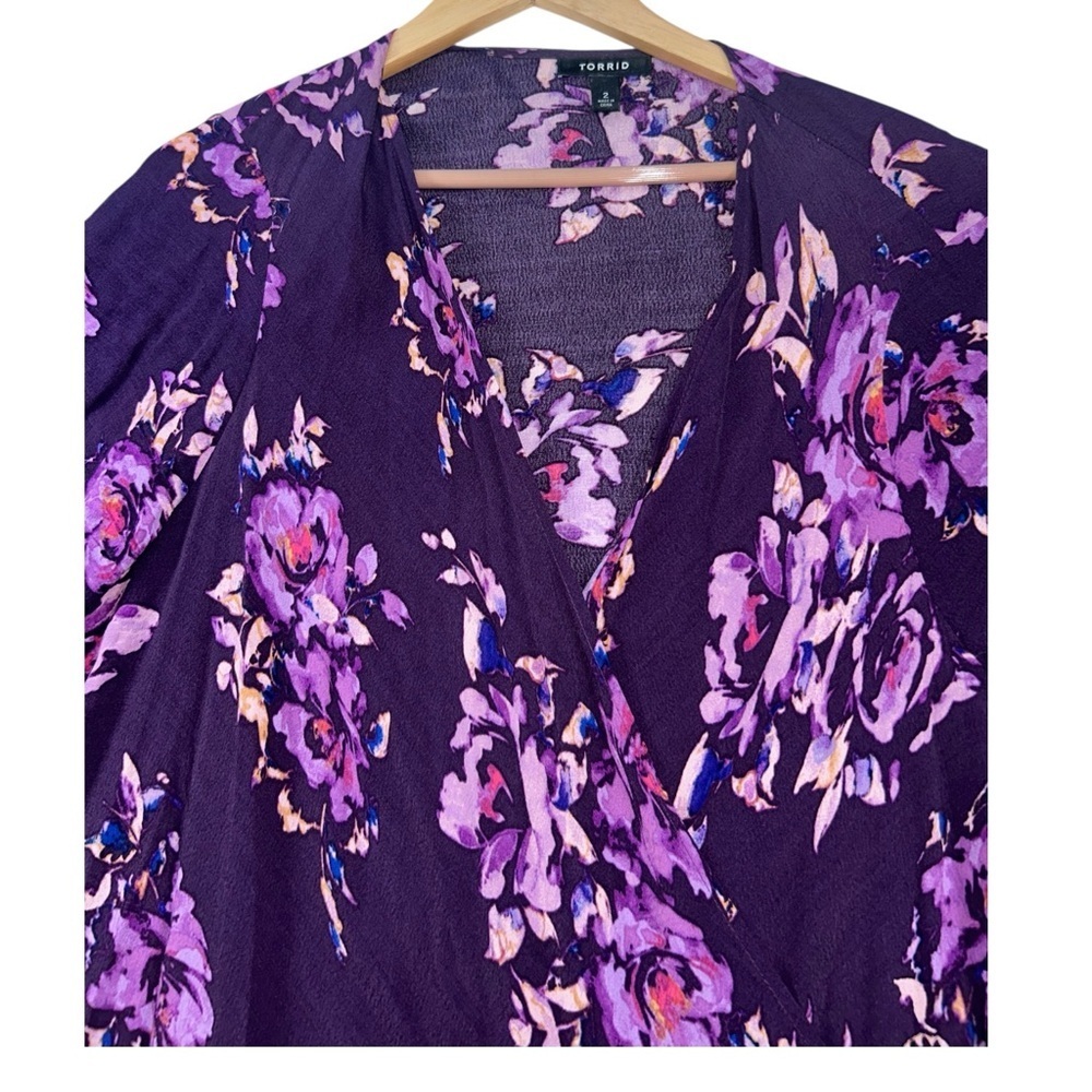 Torrid Floral Fringe Kimono Cardigan Purple Boho Rayon Size 2 (18/20) (2X) - Picture 3 of 12